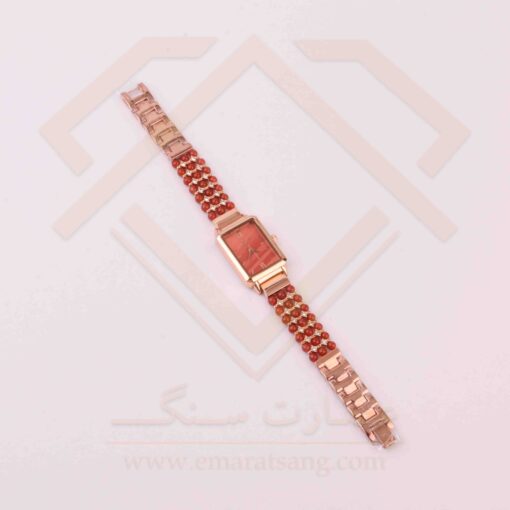 ساعت تیتانیوم با سنگ مرجان طبیعی طرح شقایق